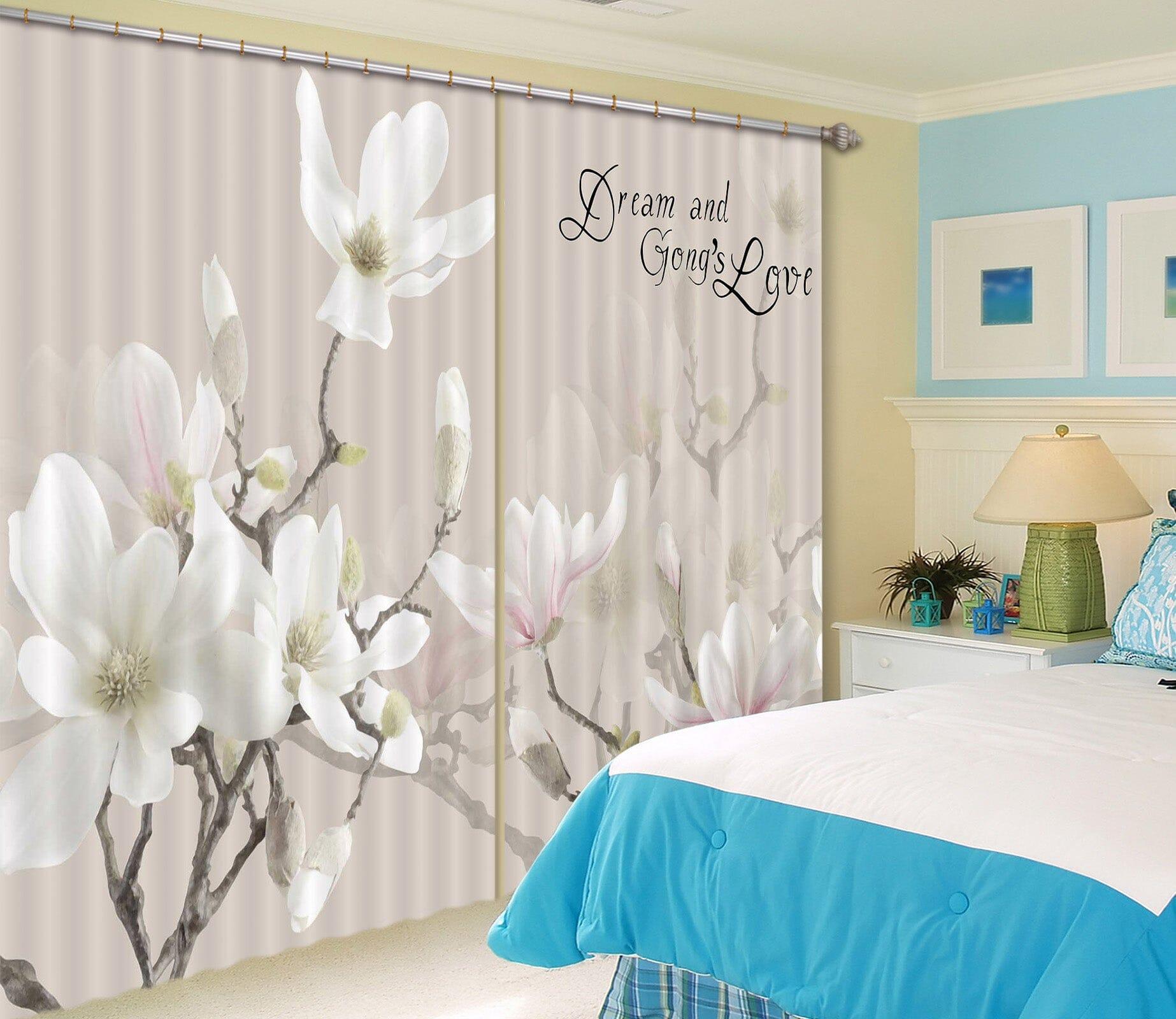 3D White Petals 135 Curtains Drapes, 360cmx270cm(WxH) 141''x 106''
