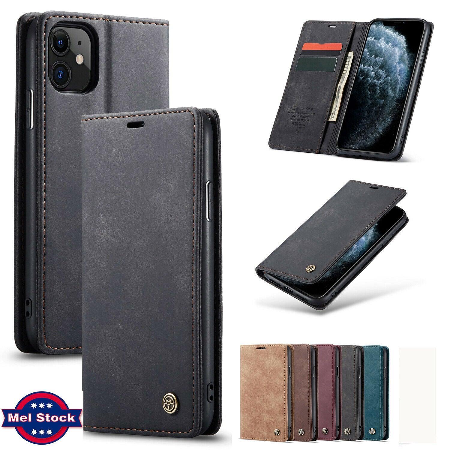 For Apple iPhone 7 Plus/8 Plus Leather Wallet Card Stand Case-Black