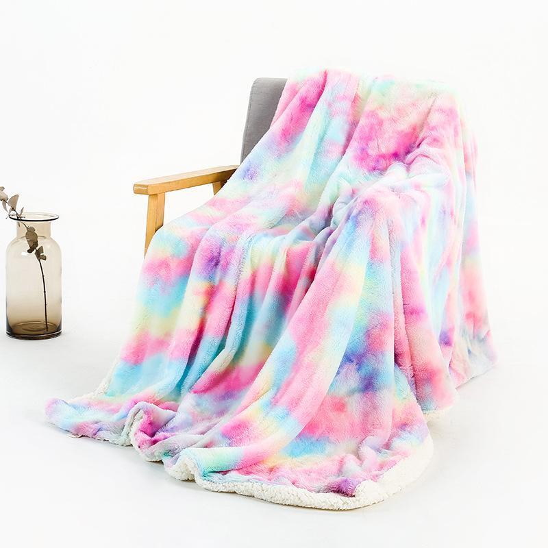 Rainbow Plush Super Soft Blanket Colorful Sofa Cover Blankets