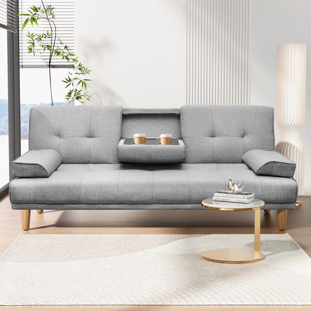 Artiss Sofa Bed 188CM Grey Faux Linen