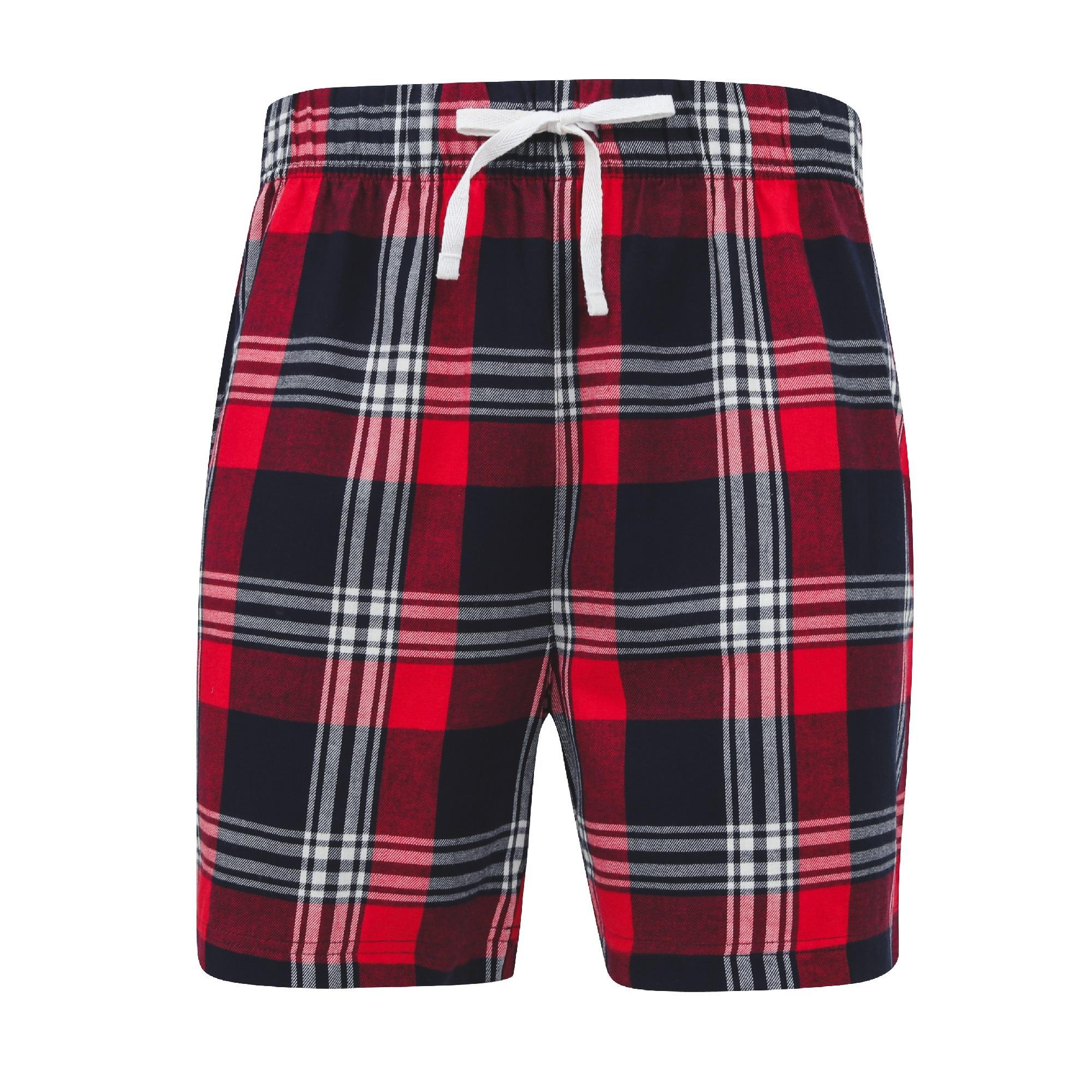 Skinni Fit Mens Tartan Lounge Shorts (Red/Navy Check) (XXL)