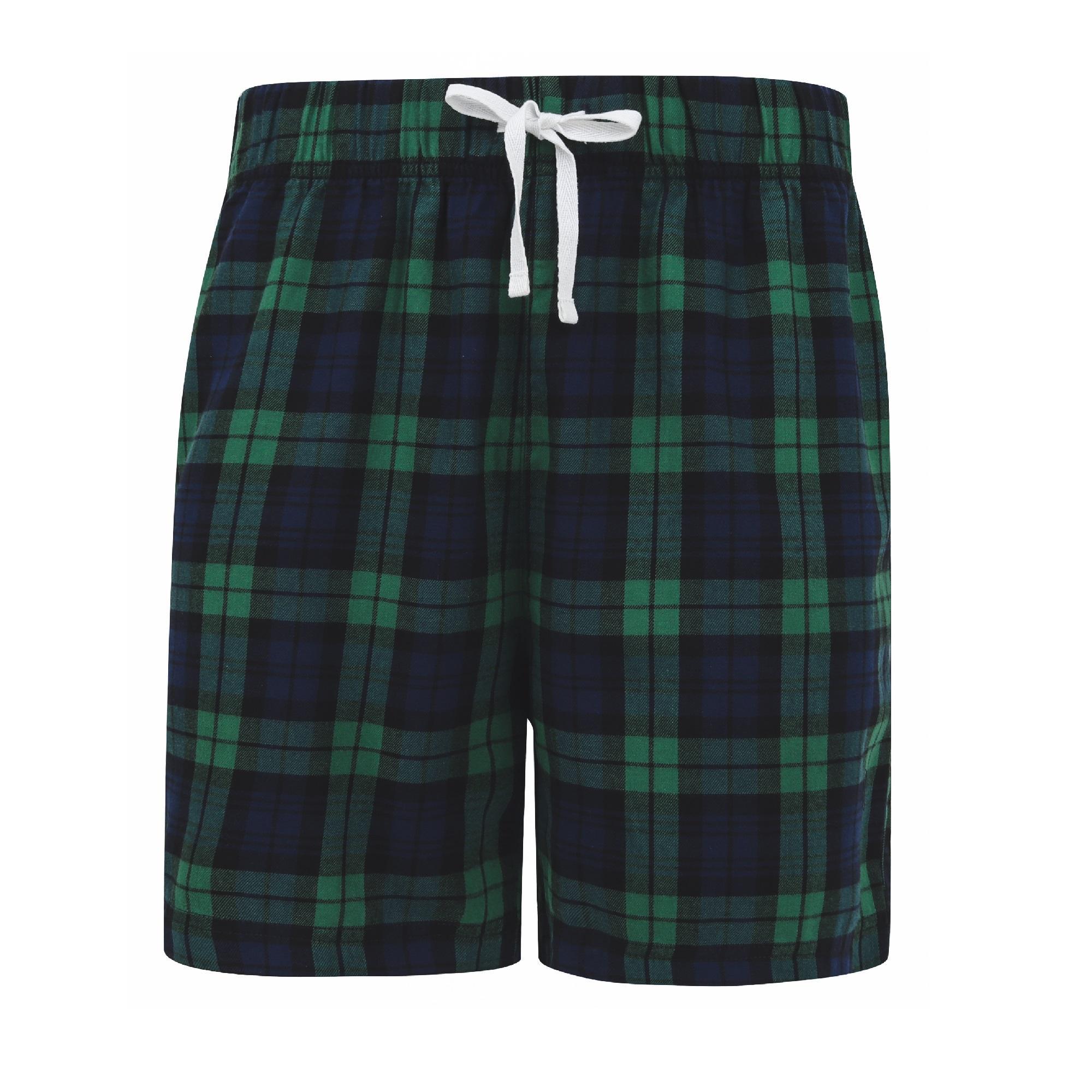 Skinni Fit Mens Tartan Lounge Shorts (Navy/Green Check) (M)