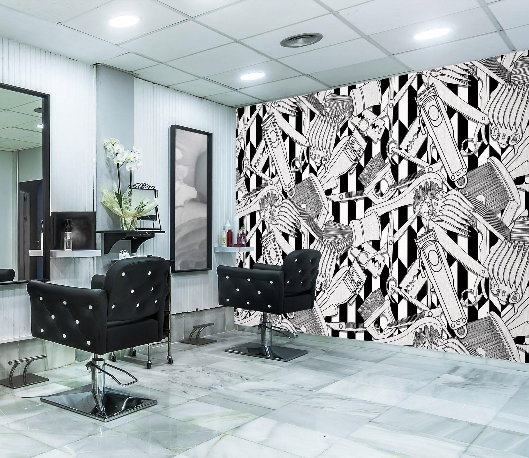 3D Black White Shaver 115169 Barber Shop Wall Murals Woven paper (need glue), XL 208cm x 146cm (WxH)(82''x58'')