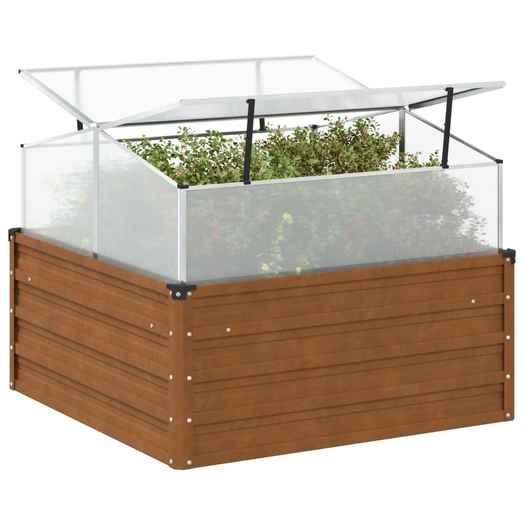 Garden Planter with Green House Weathering Steel 100x100x77cm Outdoor Use Brown