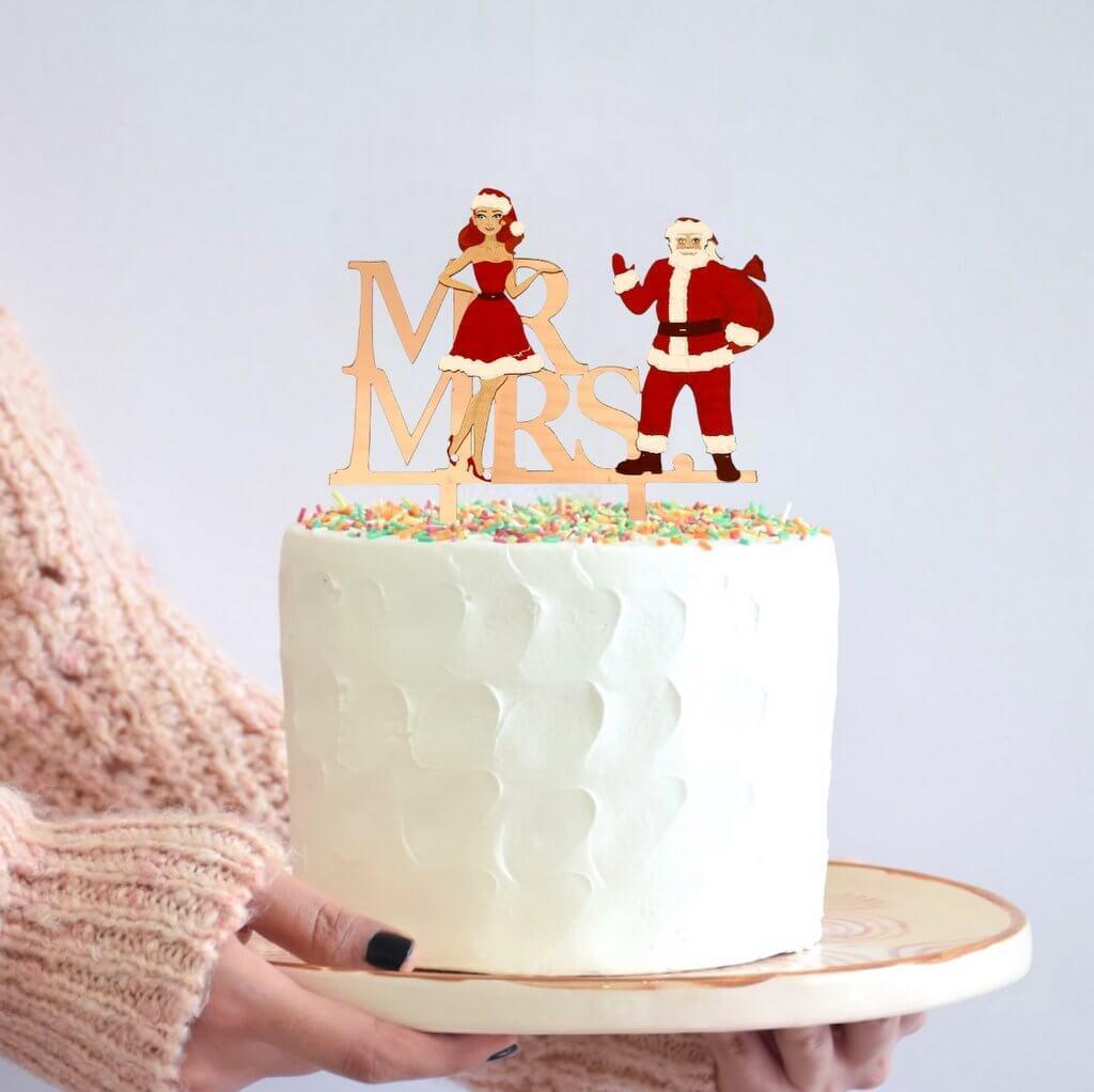 Acrylic Rose Gold 'Mr and Mrs' Santa Cake Topper