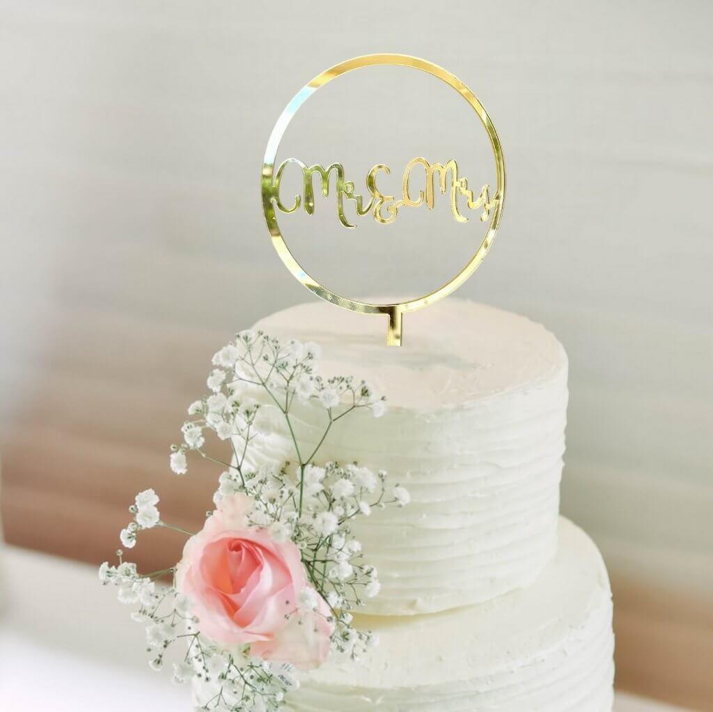 Acrylic Gold Mirror 'Mr and Mrs' Loop Cake Topper