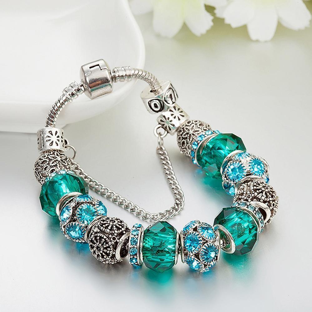 Pandora Inspired Full Set Beaded Charm Bracelet - Teal