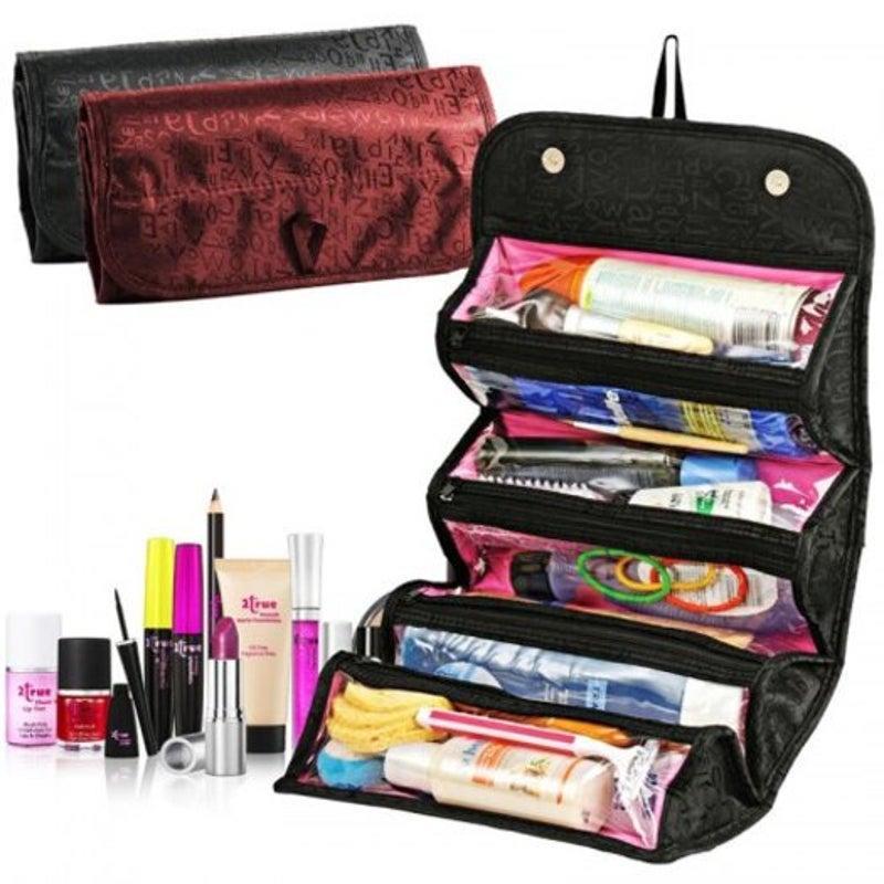 Large Capacity Roll Cosmetic Storage Bag For Travel Chestnut Red Makeup Bags & Cases