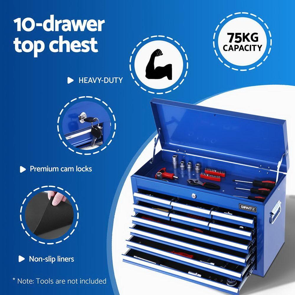 15 Drawers Tool Chest Trolley Toolbox 2-in-1 Storage Blue