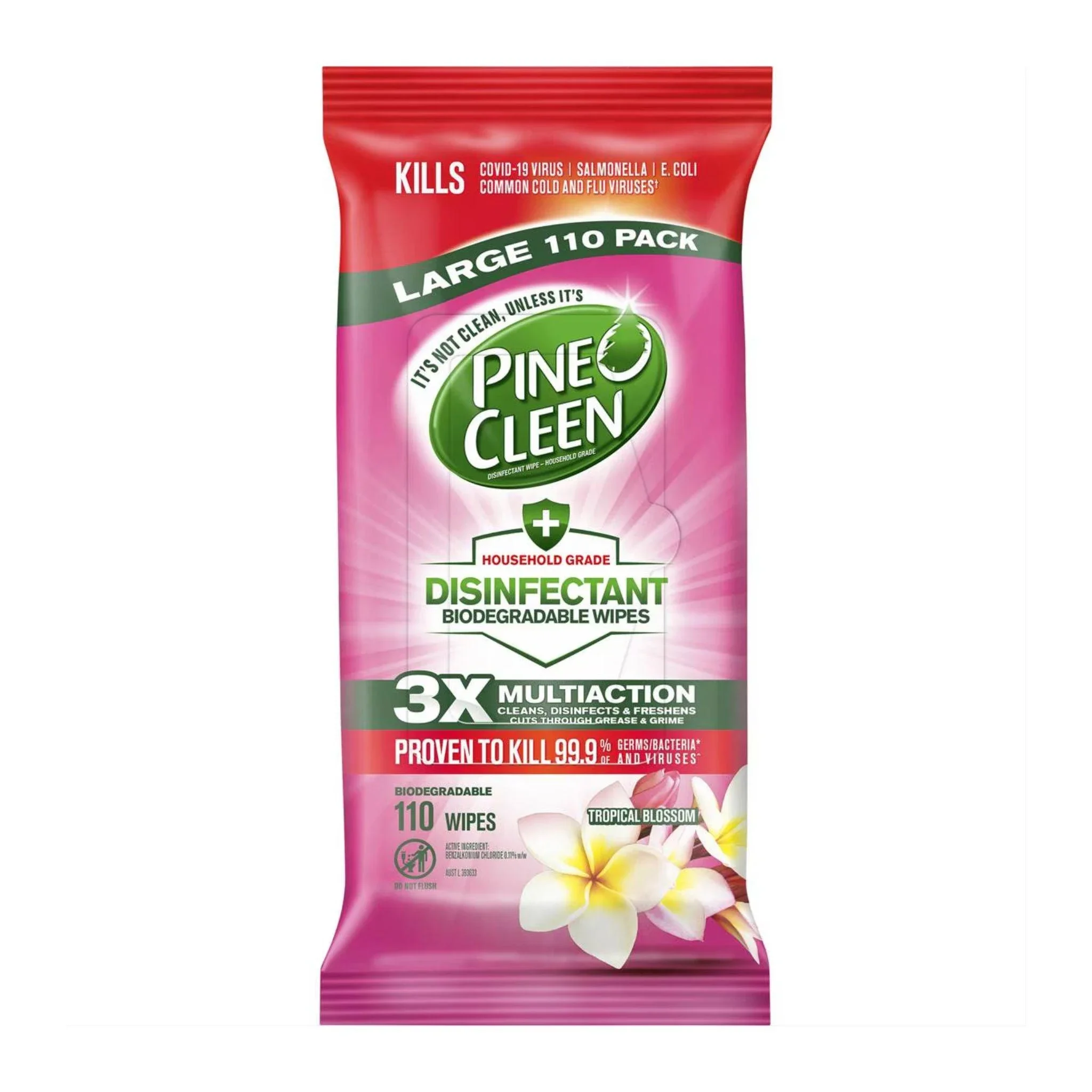 Pine O Cleen Tropical Blossom Disinfectant Biodegradable Wipes - 110 Pack
