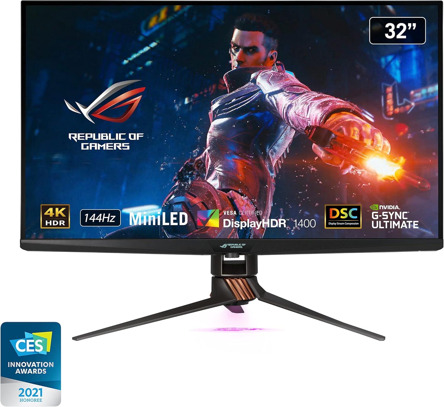 ASUS ROG Swift 32” 4K HDR Gaming Monitor - 144Hz DSC, UHD (3840 x 2160) PC Monitor, Mini-LED IPS with G-SYNC Ultimate, Local Dimming, Ideal for Desktop and Computer Monitor Black PG32UQX