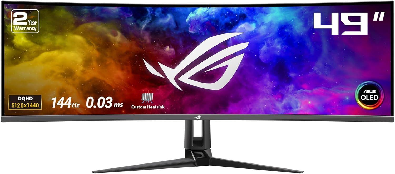 ASUS ROG Swift 49” Curved QD-OLED Gaming Monitor (PG49WCD) - Dual QHD 32:9 (5120x1440), 144Hz, 0.03ms, G-SYNC Compatible, Smart-KVM, 90W USB-C PD