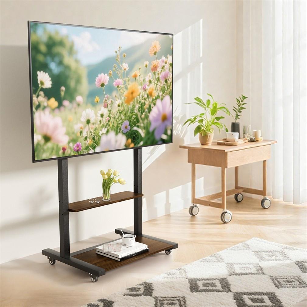40-86" Rolling Floor TV Stand Cart LED LCD TV Mount Bracket for Sony Samsung Hisense Height Adjustable Loading 50KG