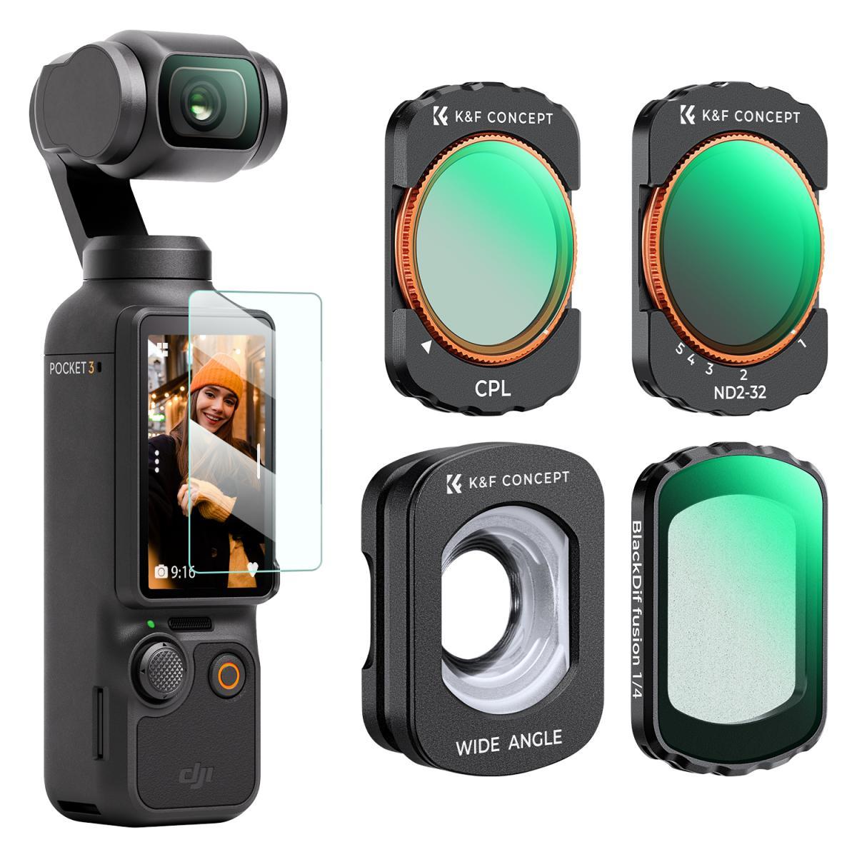 K&F Concept 4in1 CPL+Black Mist 1/4+ ND2-32+Wide Angle Lens Filer Set for DJI Osmo Pocket 3