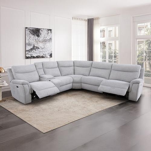 Sectional Corner Modular Lounge Suite in Fabric with USB Electric Recliner in Grey Colour