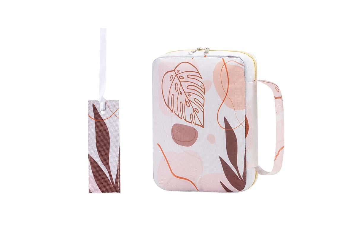 Zippered Bible Carrying Case with Handles and Bookmark for Women and Girls Church Bag Carrying Book Case Bible Protective Bible Tote Bag Christian Gifts -Pink Print