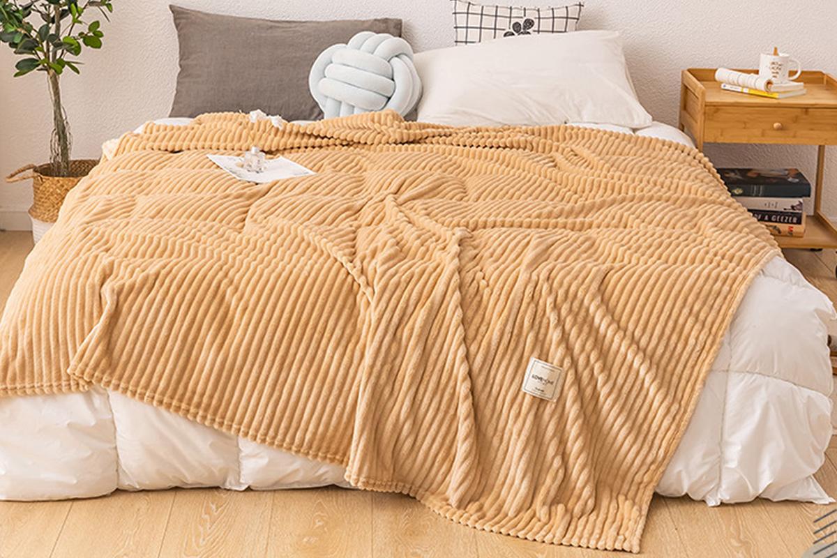 Solid Soft Flannel Plush Throw Sofa Bedding Blanket -Khaki / M