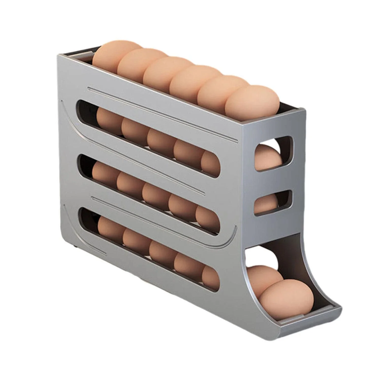 4-Tier Auto Rolling Fridge Egg Organizer (Grey, 1pcs)