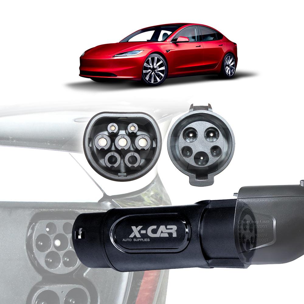 Tesla Model 3 Highland 2023-Onwards EV Charger Connector Type 1 to Type 2 Adapter SAE J-1772 to IEC62196 32A 250V AC IP54