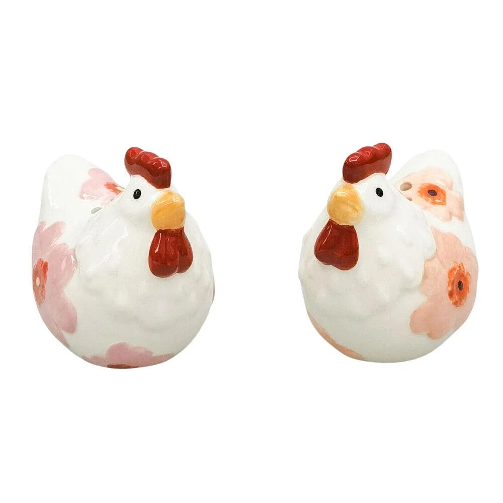 2pc Urban Ceramic Poppy Chicken Salt and Pepper Shakers Set 7cm Pink/Peach