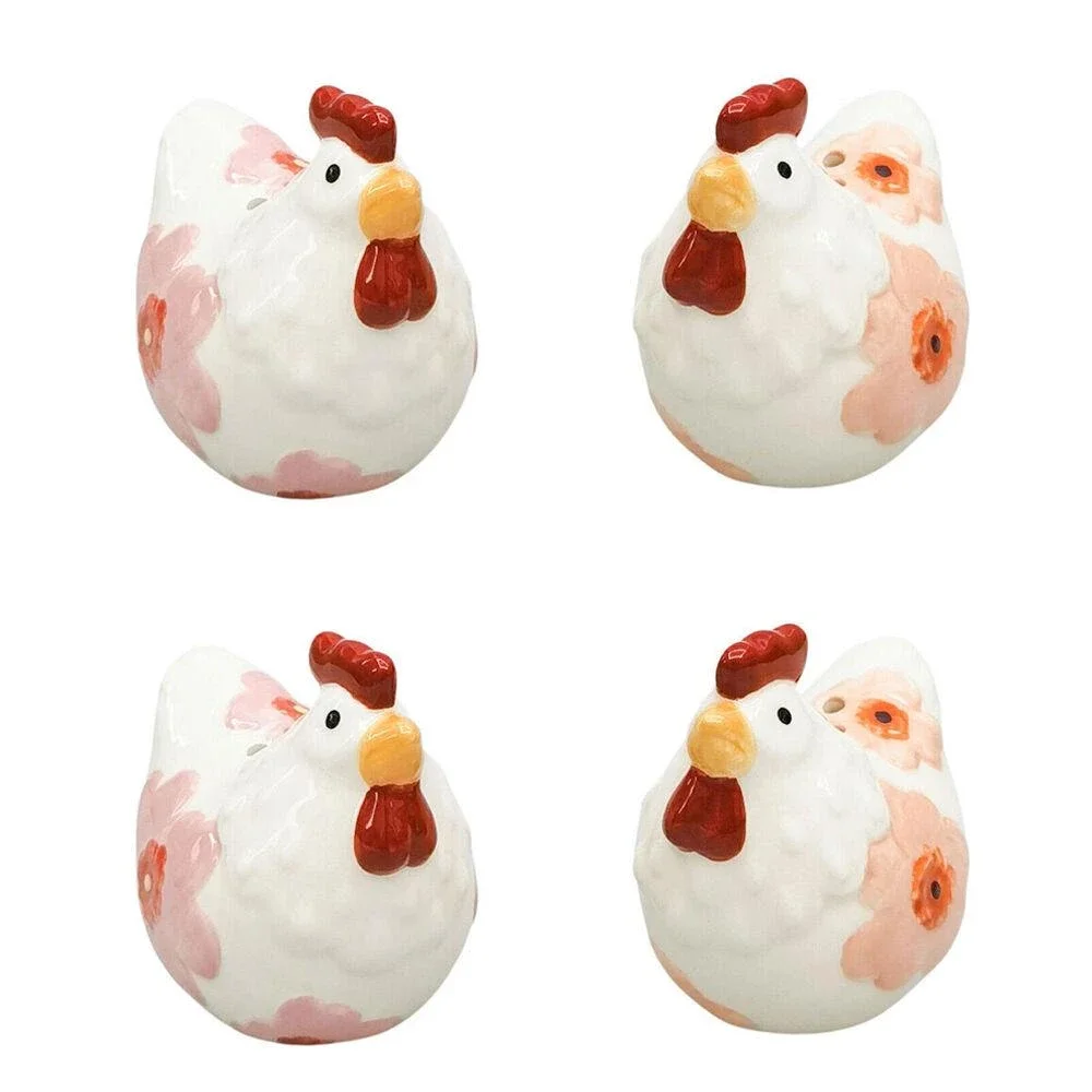 2x 2pc Urban Ceramic Poppy Chicken Salt and Pepper Shakers Set 7cm Pink/Peach