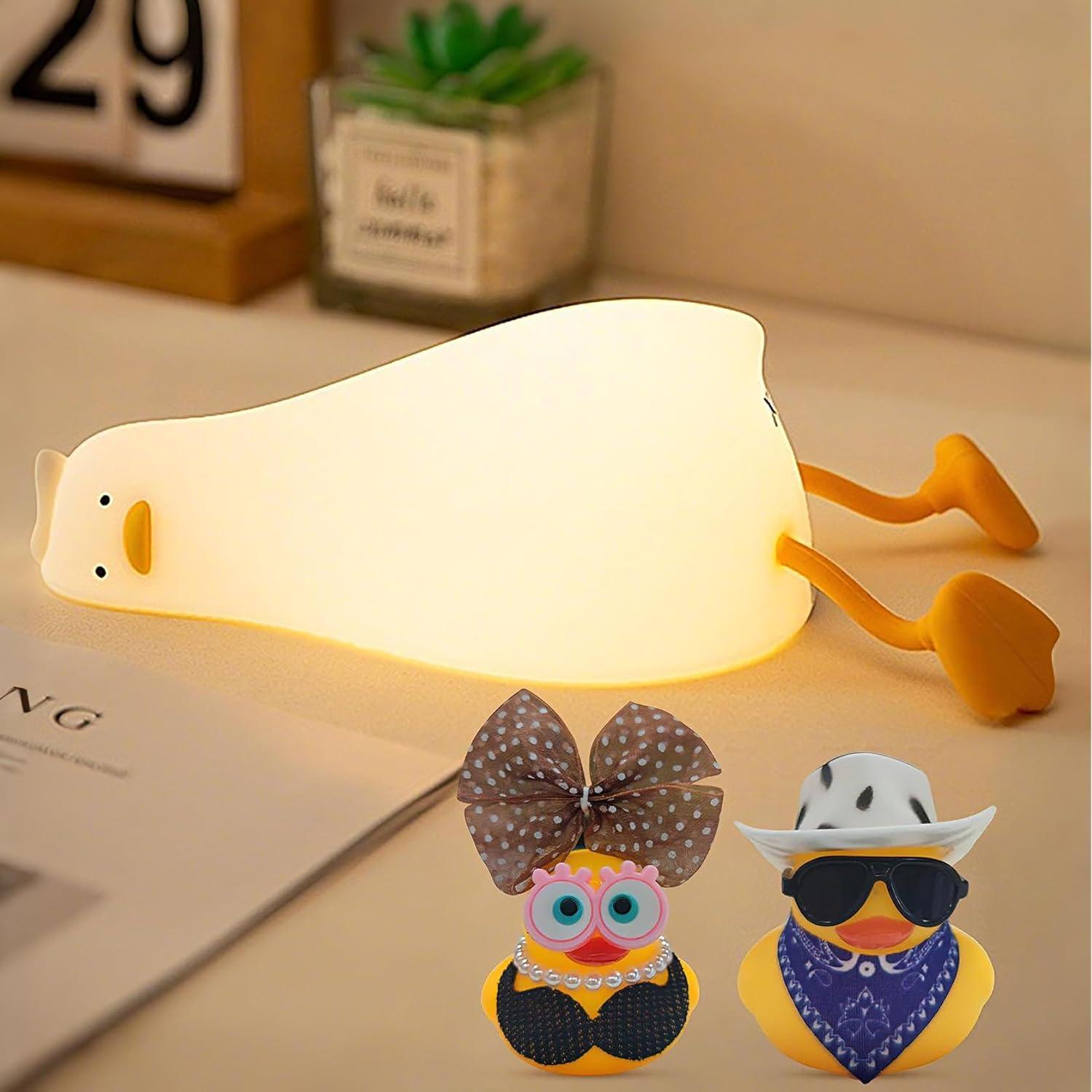 Cute Lying Flat Duck Night Light, Led Lazy Duck Lamp Squishy, Extra Duckie Decor Gift, Dimmable Fun Ducky Lay Lamp, Duck Light Laying Down, Rechargeable Bedside Touch Soft Lamp For Kids Sleep