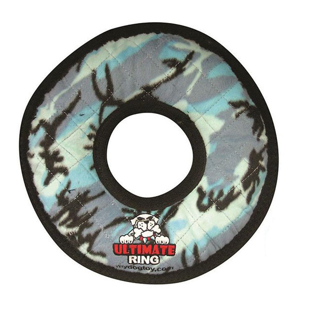 Tuffy Ultimates Ring Plush Dog Squeaker Toy Blue Camo