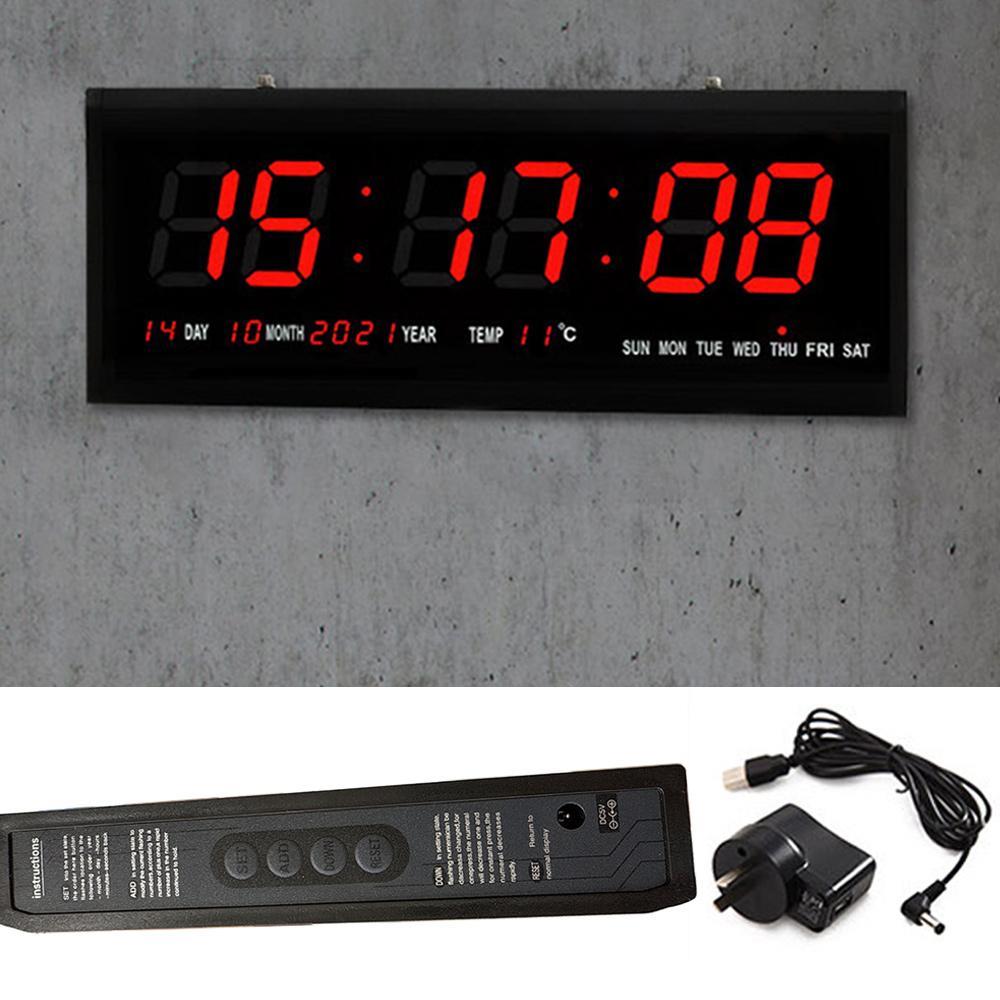 Large Digital Big Jumbo LED Wall Desk Clock Display With Calendar Temperature
