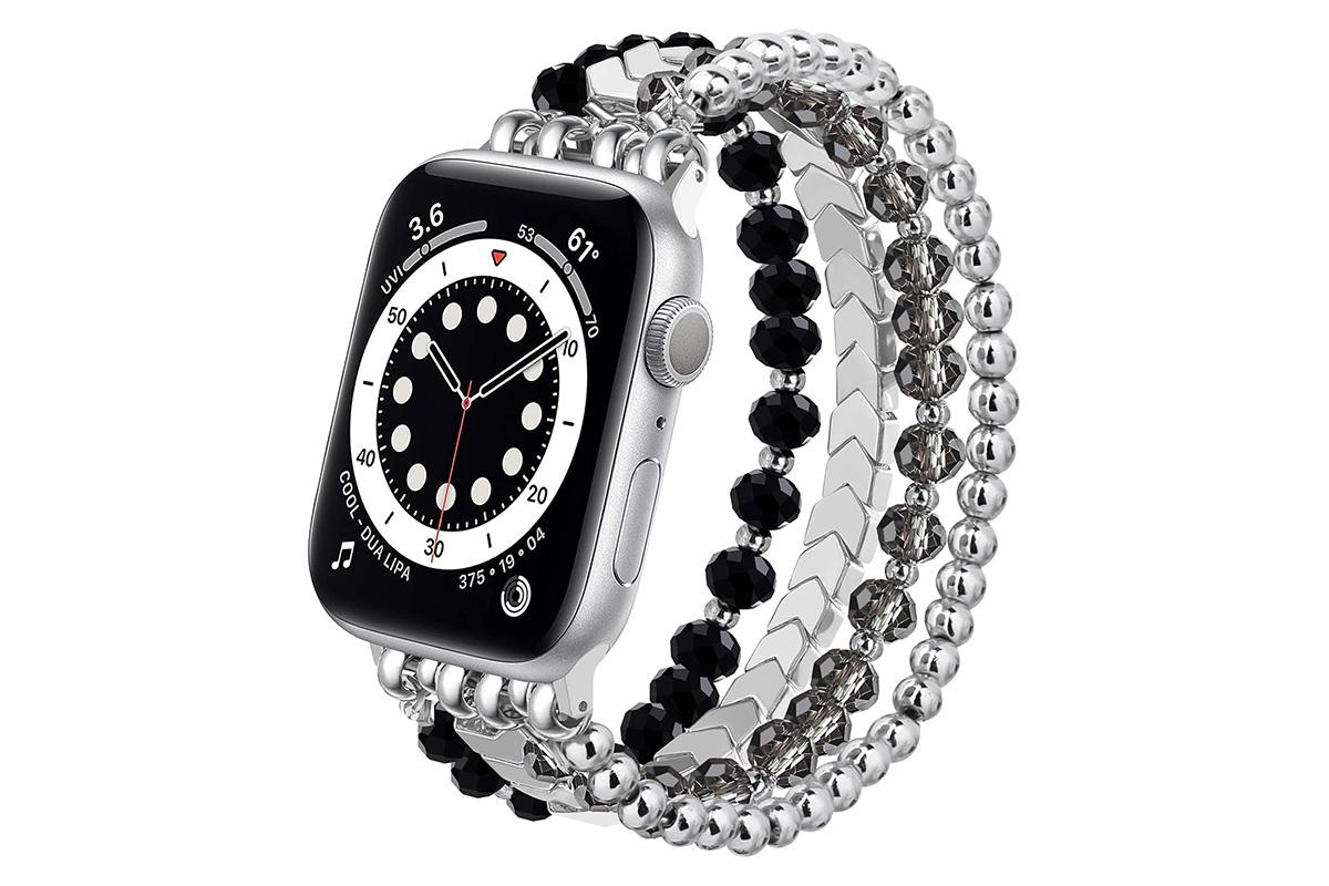 Beaded Bracelet Band for Apple Watch Series 11 10 Se 9 8 7 6 5 4 3 2 1 Fashion Handmade Crystal Elastic Strap - Gray & S