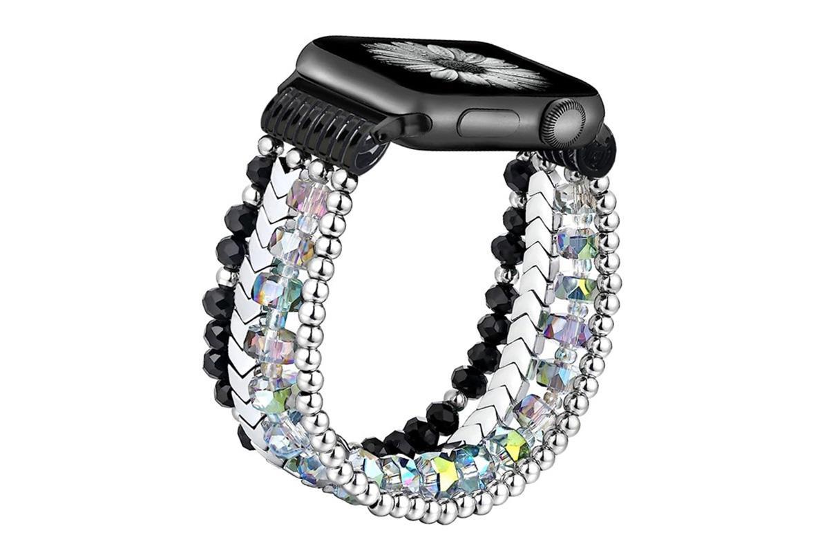 Beaded Bracelet Band for Apple Watch Series 11 10 Se 9 8 7 6 5 4 3 2 1 Fashion Handmade Crystal Elastic Strap - Multicolor & S