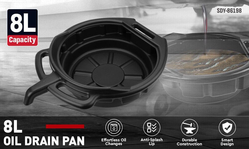 8L Oil Change Pan Drain Tray Portable Dish Coolant Recovery Pan Black
