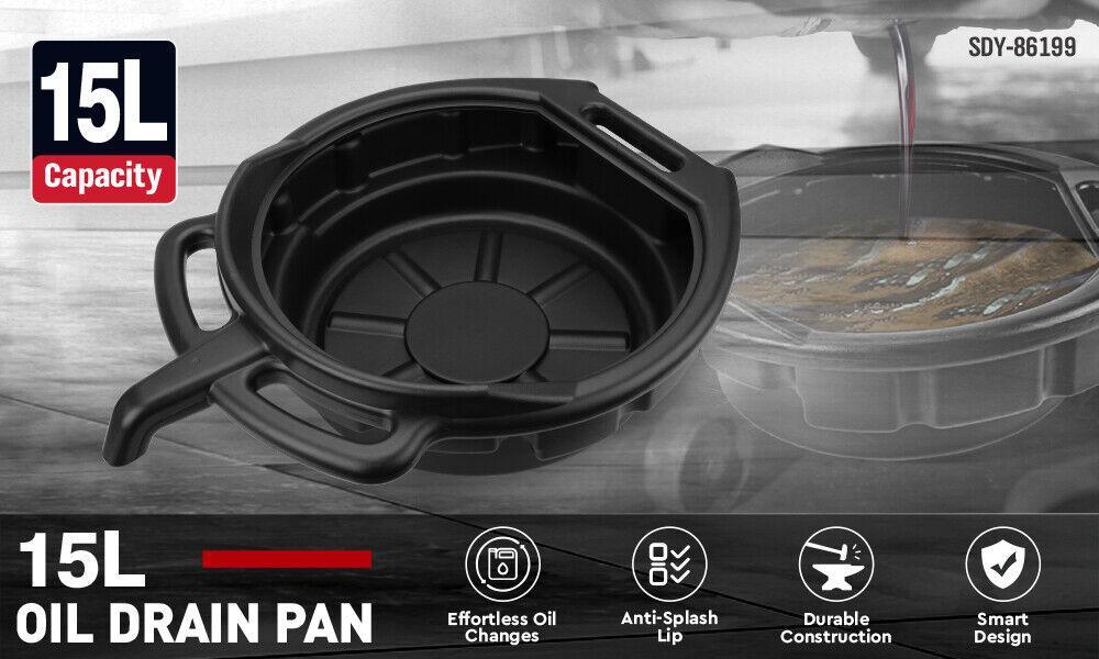 15L Oil Change Pan Drain Tray Portable Dish Coolant Recovery Pan Black