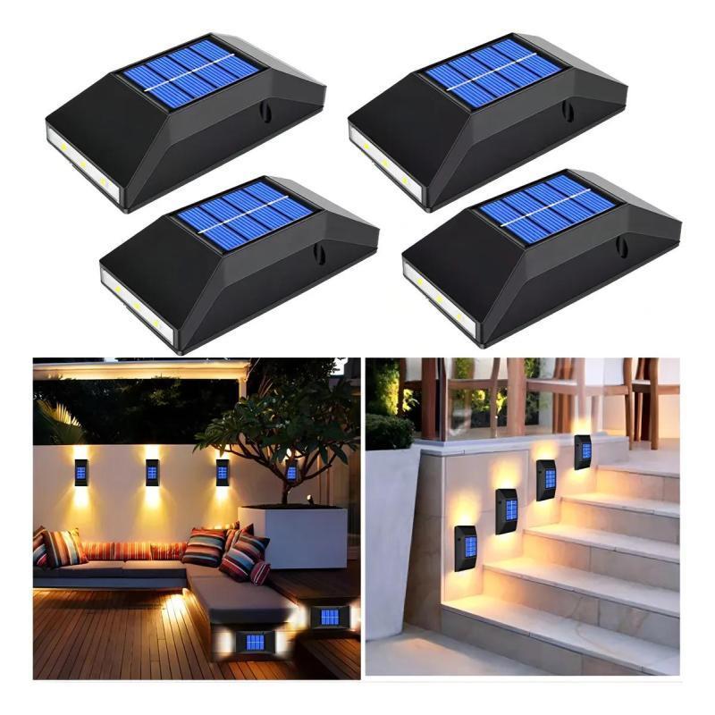 Warm White Waterproof Solar Wall Light Garden Courtyard Wall Light LED Wall Washer Warm Light: 4pcs