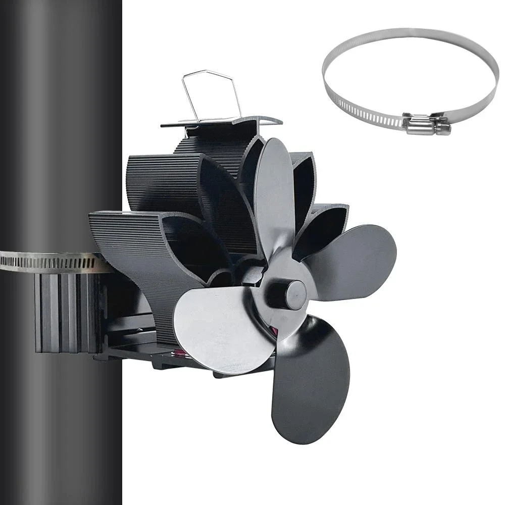 Fireplace Fan Heat Furnace Fan 4 Heat Circulation Chimney Style 2 Clips Glossy Black