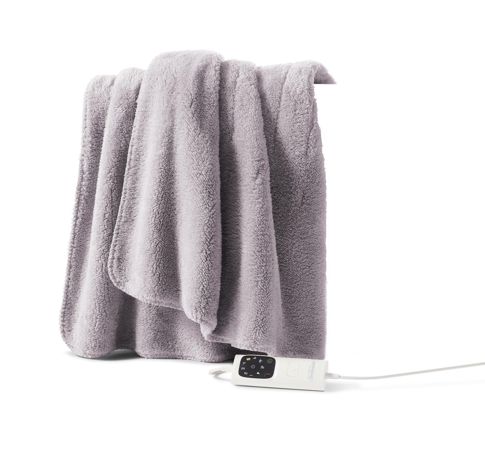 Sunbeam: Feel Perfect Cosy Sherpa Fleece Heated Throw Rug (Warm Grey)