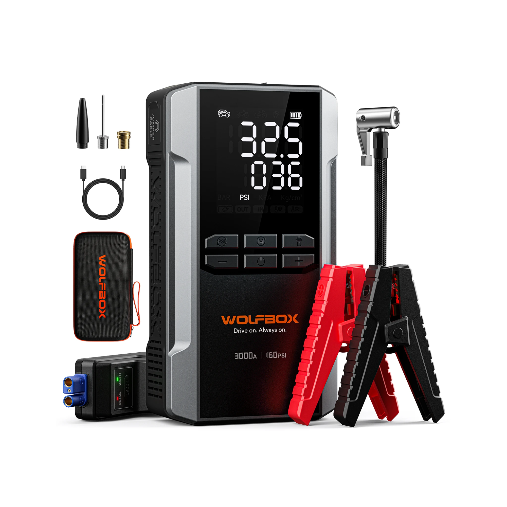 3000A Portable Car Jump Starter with Air Compressor 160PSI