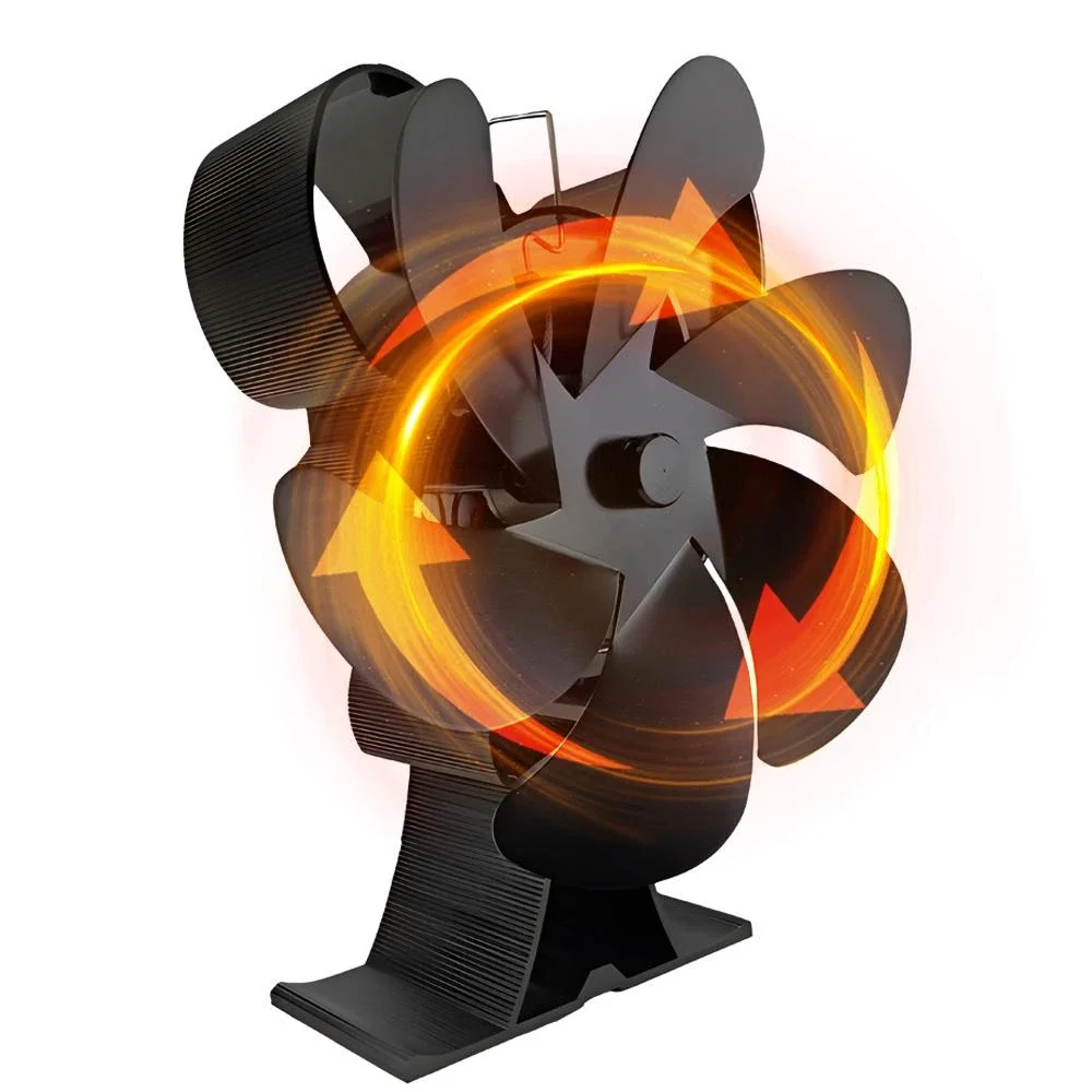 Fireplace fan with thermal drive, 6 bs, wood-burning stove (black)