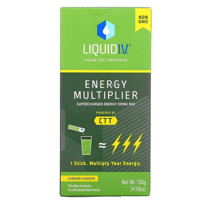Liquid I.V., Energy Multiplier, Supercharged Energy Drink Mix, Lemon Ginger, 10 Stick Packs