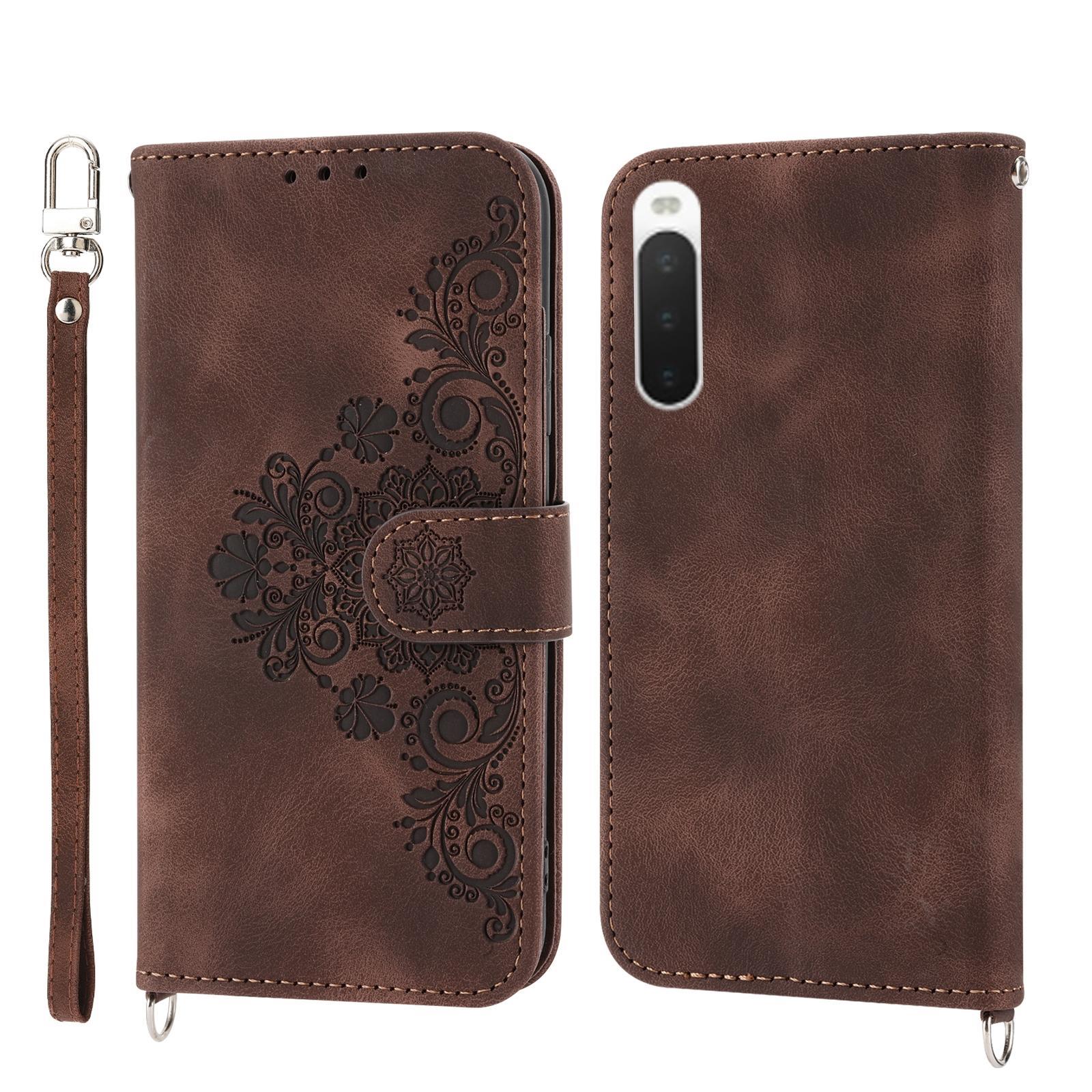 For Sony Xperia 1 V 5G Skin-feel Flowers Embossed Wallet Leather Phone Case
