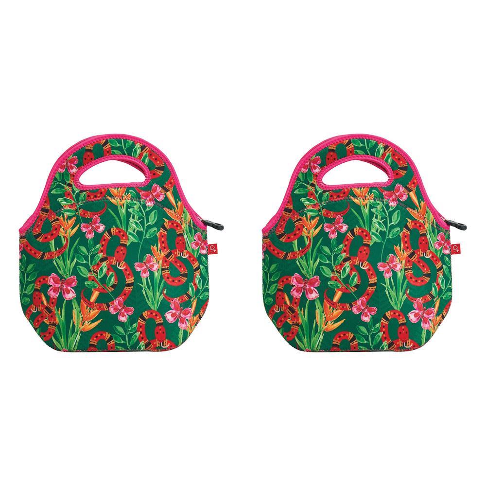 2x Annabel Trends 30cm Neoprene Lunch Bag Outdoor School Storage Jungle Snake