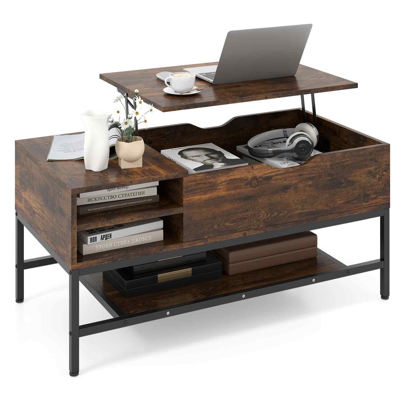 Giantex Modern Center Table Lift Top Coffee Table Storage Shelves Living Room