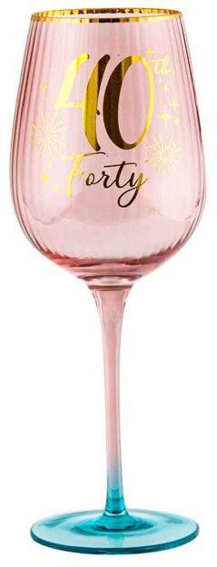 Fluted Pink Wine Glass - 40th