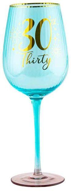 Fluted Blue Wine Glass - 30th