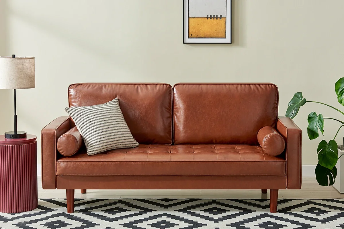 Ovela Stockholm 3 Seater Sofa (Tan, PU Leather)