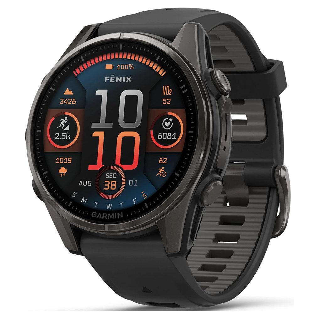 Garmin Fenix 8 43mm AMOLED Sapphire, Carbon Grey DLC Titanium with Black/Pebble Grey
