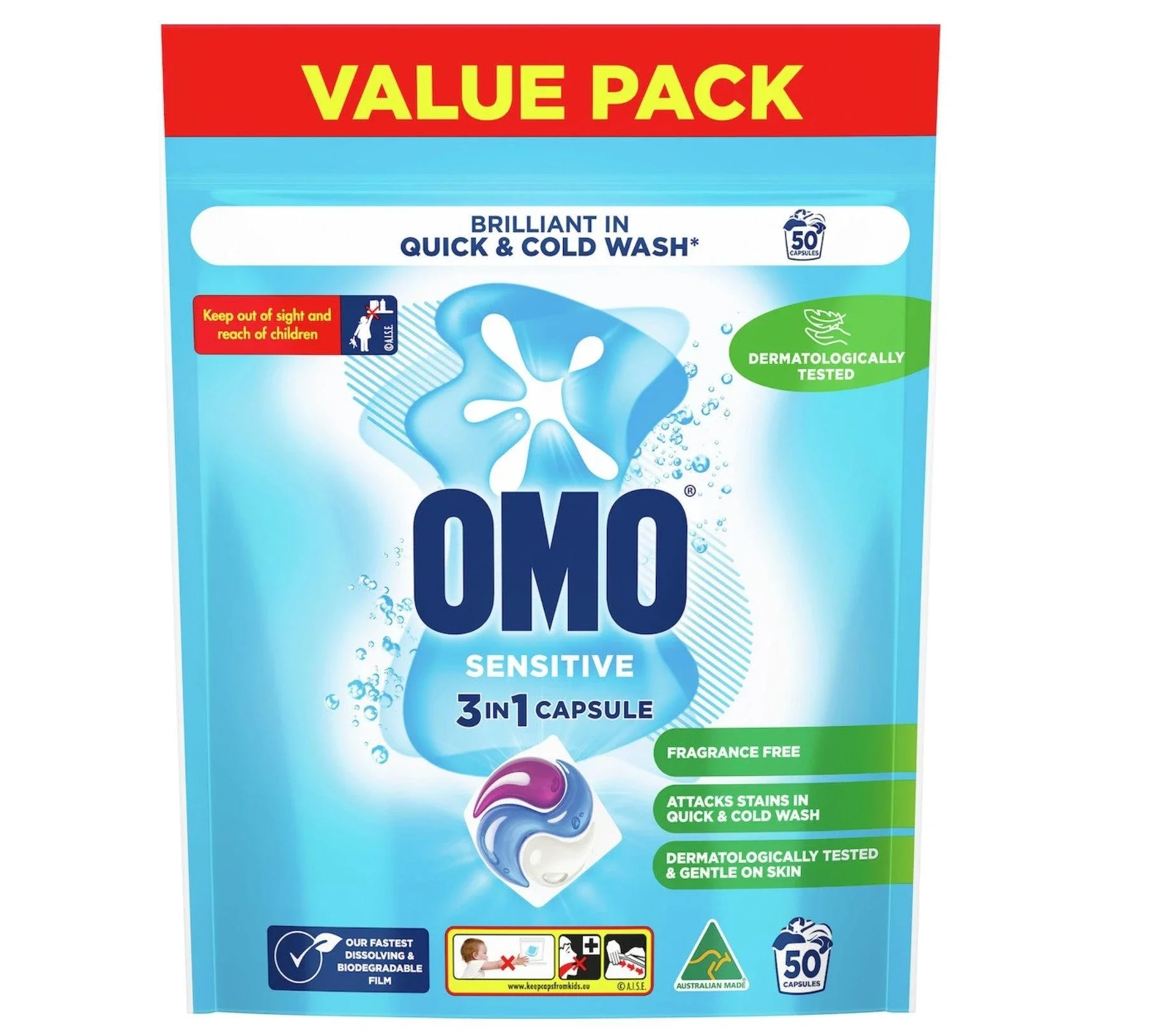 OMO Sensitive Laundry Liquid Capsules Detergent 50 pack