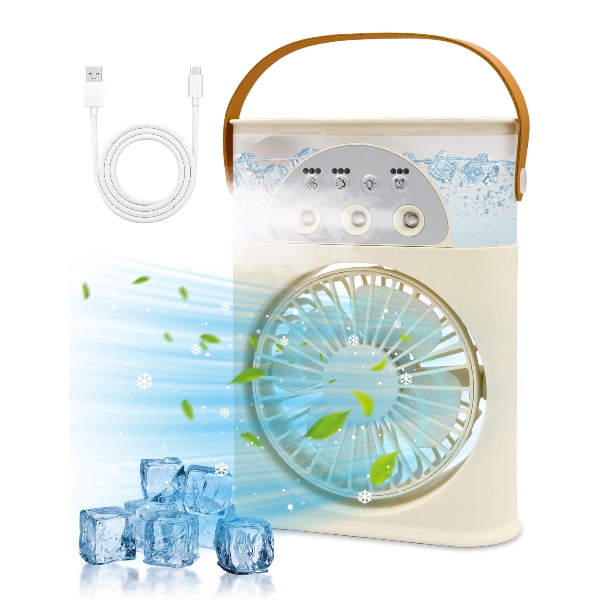 Portable, Rechargeable Air Conditioning Fan with 7-Color LED Light, Suitable for Home and Office.