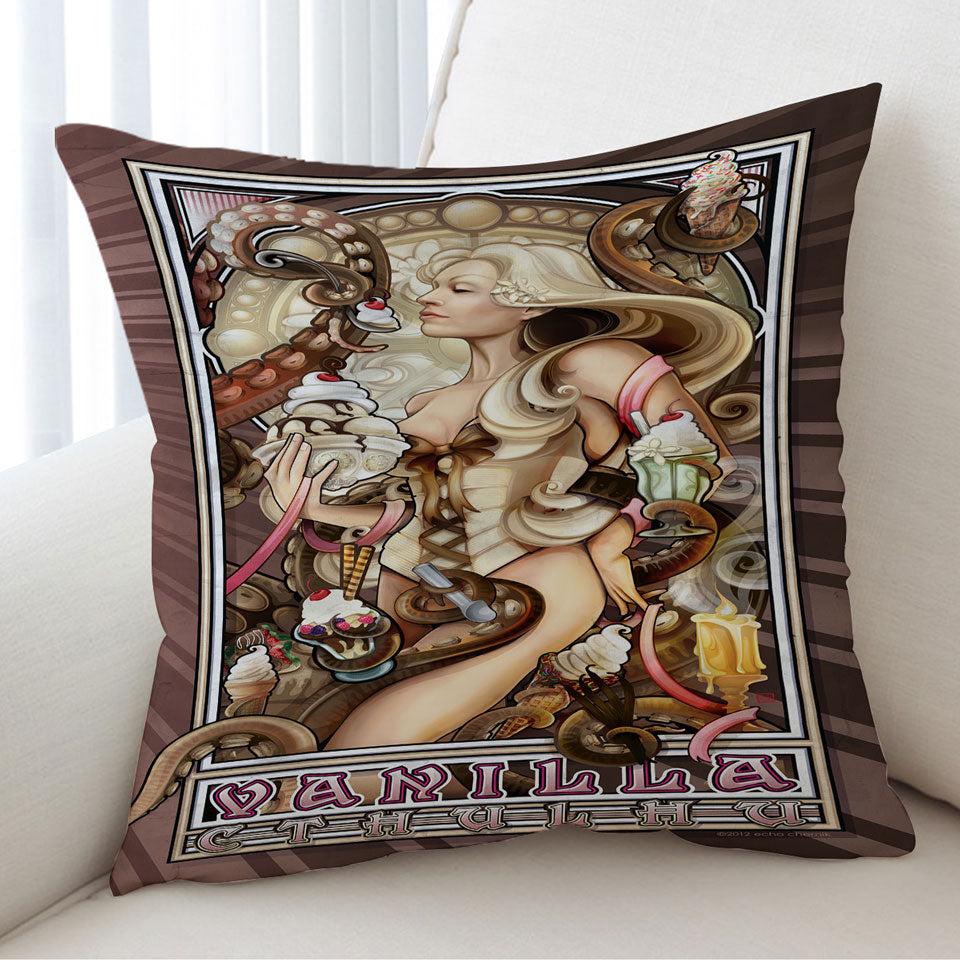 Vanilla Ice Cream Cthulhu and Beautiful Girl Cushion Cover