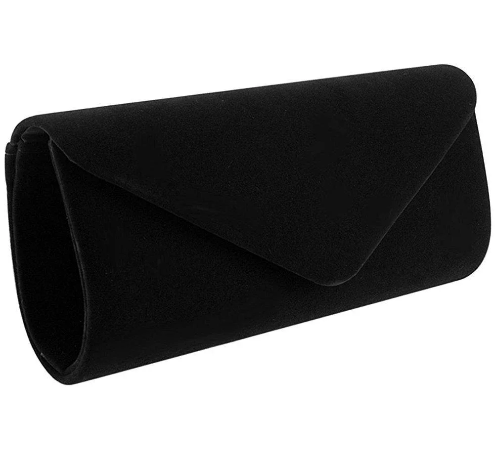Ladies' Velvet Evening Bag – Detachable Chain Strap for Weddings (Black)