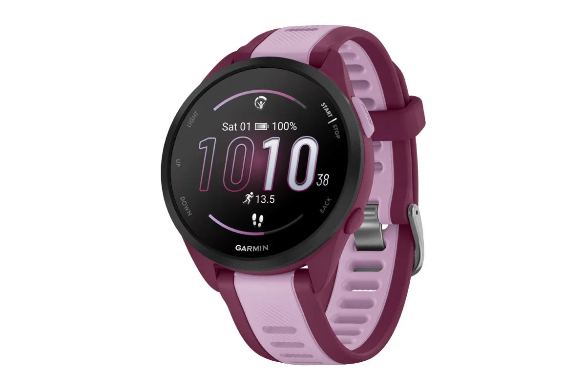 Garmin Forerunner 165 Music Smart Sports Watch (Berry with Liliac Band, 43mm)